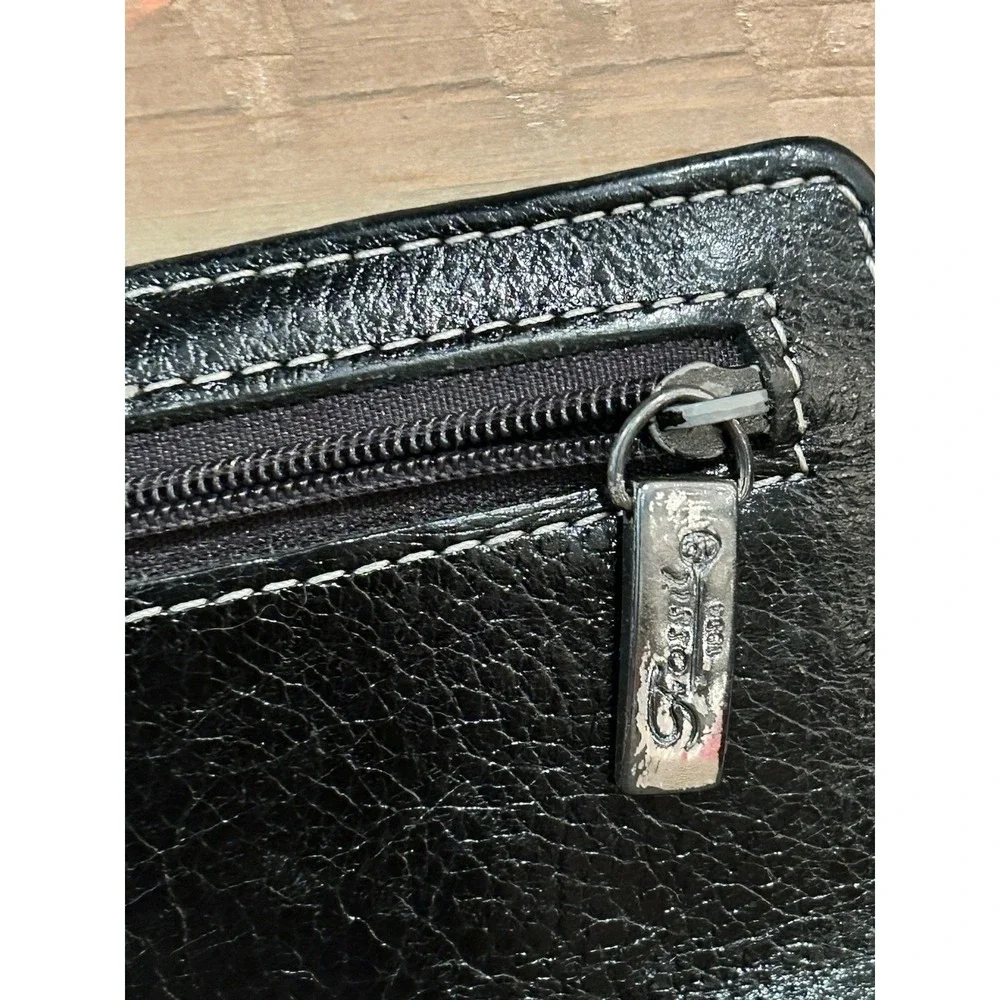 Fossil Trifold Wallet Womens Black Leather Checkbook Pen Holder Change‎ Cards